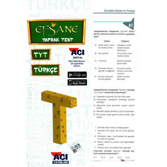 Açı Yayınları TYT Türkçe Efsane Yaprak Test