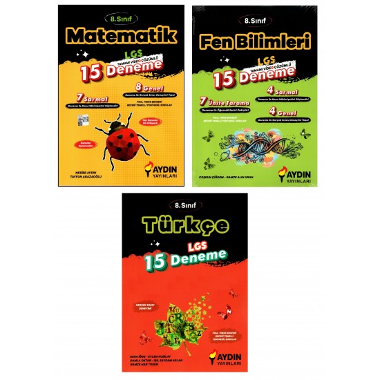 Aydın Yayınları 8. Sınıf LGS Matematik+Fen+Türkçe Deneme 3 Kitap