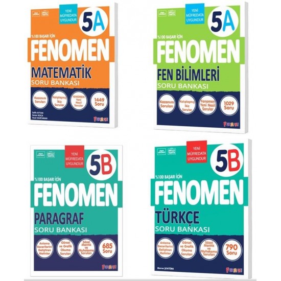 Fenomen 5. Sınıf Paragraf (B)+ Türkçe (B)+ Matematik (A) + Fen Bilimleri (A) Soru Bankası 