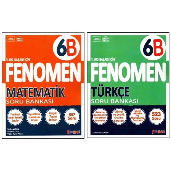 Fenomen 6. Sınıf Matematik (B) + Türkçe (B) Soru Bankası 2 Kitap