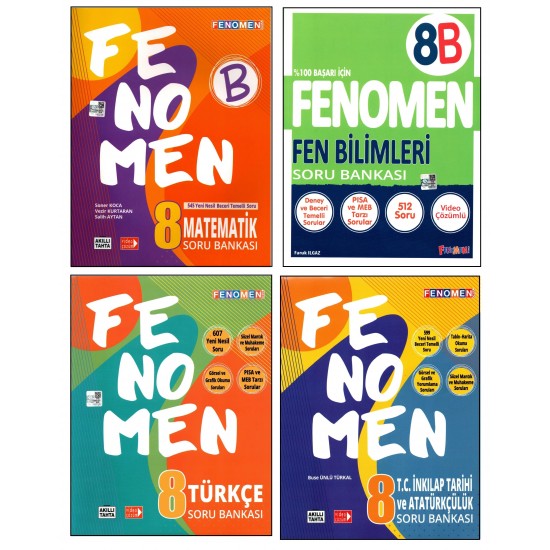 Fenomen 8. Sınıf LGS Matematik(B)+Fen(B)+Türkçe(B)+İnkılap Tar.Soru Bankası 4 Kitap