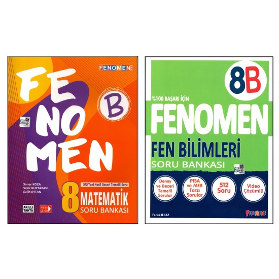 Fenomen 8. Sınıf LGS Matematik (B) + Fen Bilimleri (B) Soru Bankası 2 Kitap