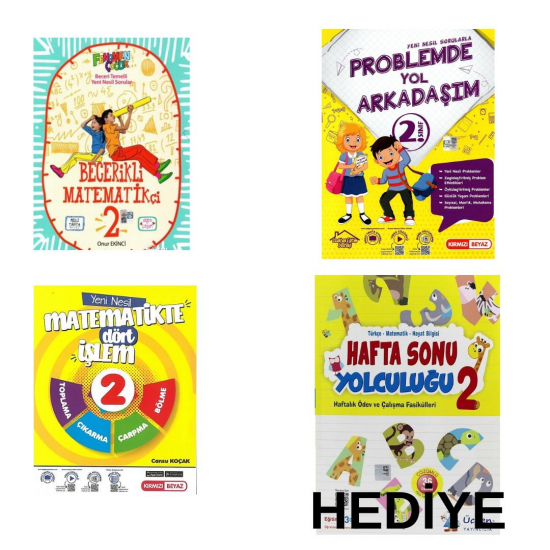 Fenomen+Kırmızı Beyaz 2. Sınıf Becerikli Mat+Problem+İşlem+ Hediye Üçgen Haftasonu (4Kitap)