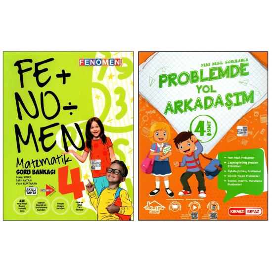 Fenomen+Kırmızı Beyaz 4. Sınıf Matematik Soru Bankası+Problemde Yol Arkadaşım 2 Kitap