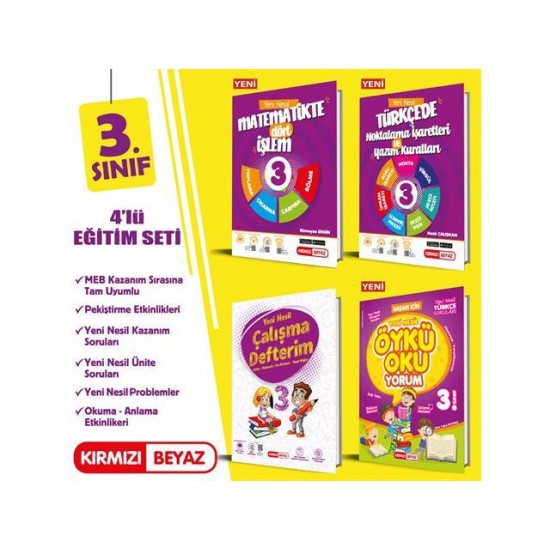 Kırmızı Beyaz 3. Sınıf Pekiştirme Seti 4 Kitap