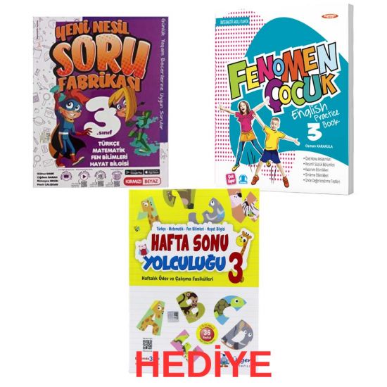 Kırmızı Beyaz 3. Sınıf Soru Fabrikası+Fenomen English Practice Book+Hediye Üçgen Haftasonu (3 Kitap)