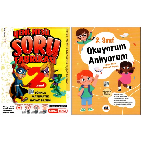 Kırmızı Beyaz+Fit 2. Sınıf Soru Fabrikası+Okuyorum Anlıyorum Okuma Anlama Kitabı 2 Kitap