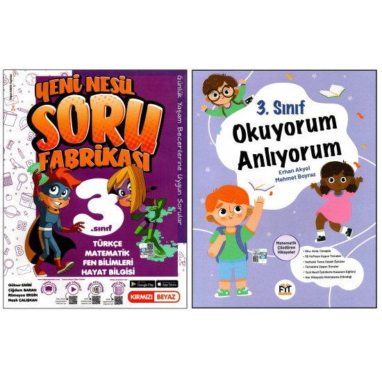 Kırmızı Beyaz+Fit 3. Sınıf Soru Fabrikası+Okuyorum Anlıyorum Okuma Anlama Kitabı 2 Kitap