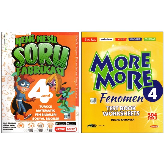 Kırmızı Beyaz+More and More 4. Sınıf Soru Fabrikası+Test Book Worksheets 2 Kitap