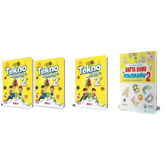 Kırmızı Beyaz Tekno 2. Sınıf  Matematik + Türkçe + Üçgen Hafta Sonu Yolculuğu Hediye (4 Kitap)