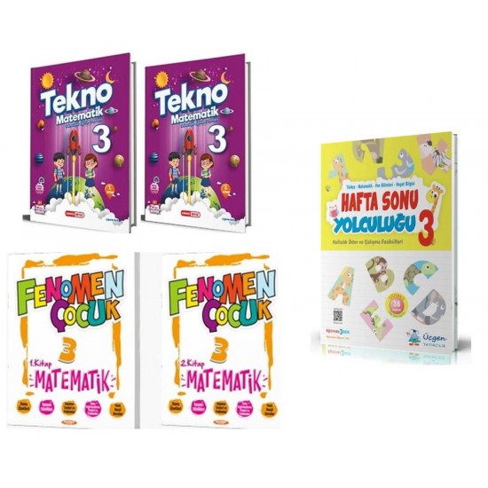 Kırmızı Beyaz Tekno  3. Sınıf Matematik + Fenomen Matematik + Hafta Sonu Yolculuğu Hediye (5 Kitap)