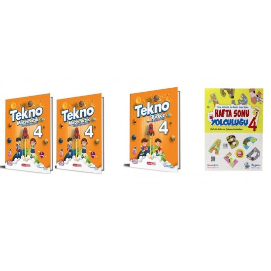 Kırmızı Beyaz Tekno 4. Sınıf  Matematik  + Türkçe + Üçgen Hafta Sonu Yolculuğu Hediye (4 Kitap)