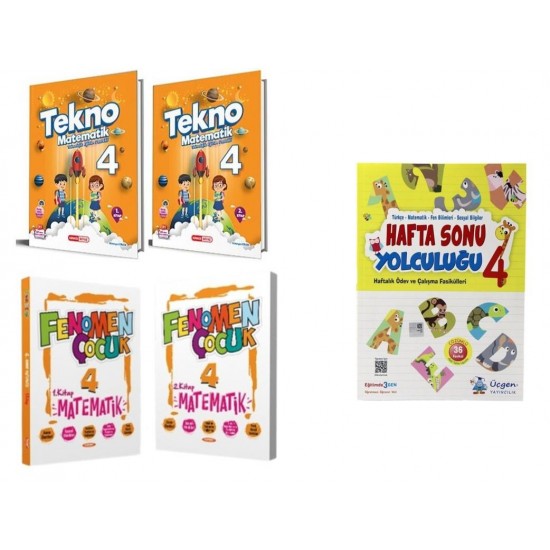 Kırmızı Beyaz  4. Sınıf Tekno Matematik+ Fenomen Matematik+ Üçgen Hafta Sonu Hediye (5 Kitap)