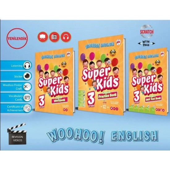 Kırmızı Beyaz Yayınlar 3. Sınıf Woohoo English Süper Kids (Practice Book+ Workbook + Unıt Test Book)