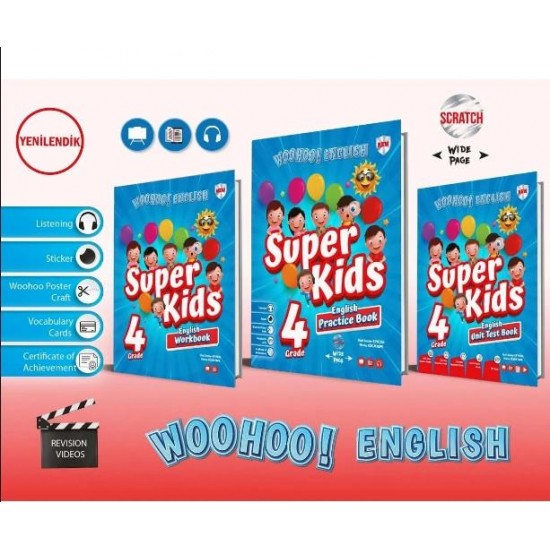 Kırmızı Beyaz Yayınlar 4. Sınıf Woohoo English Süper Kids (Practice Book+ Workbook +Unıt Test Book)