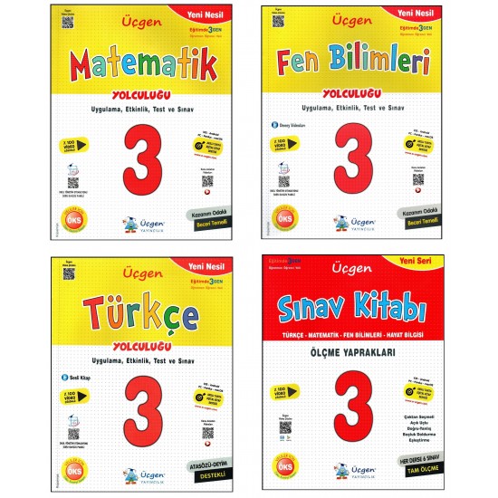 Üçgen 3. Sınıf Yeni Nesil Matematik+Türkçe+Fen Yolculuğu+Sınav Kitabı 4 Kitap