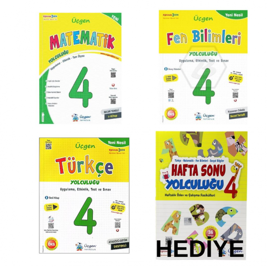 Üçgen 4. Sınıf Yeni Nesil Matematik+Türkçe+Fen Yolculuğu+Haftasonu Yolculuğu (4Kitap)